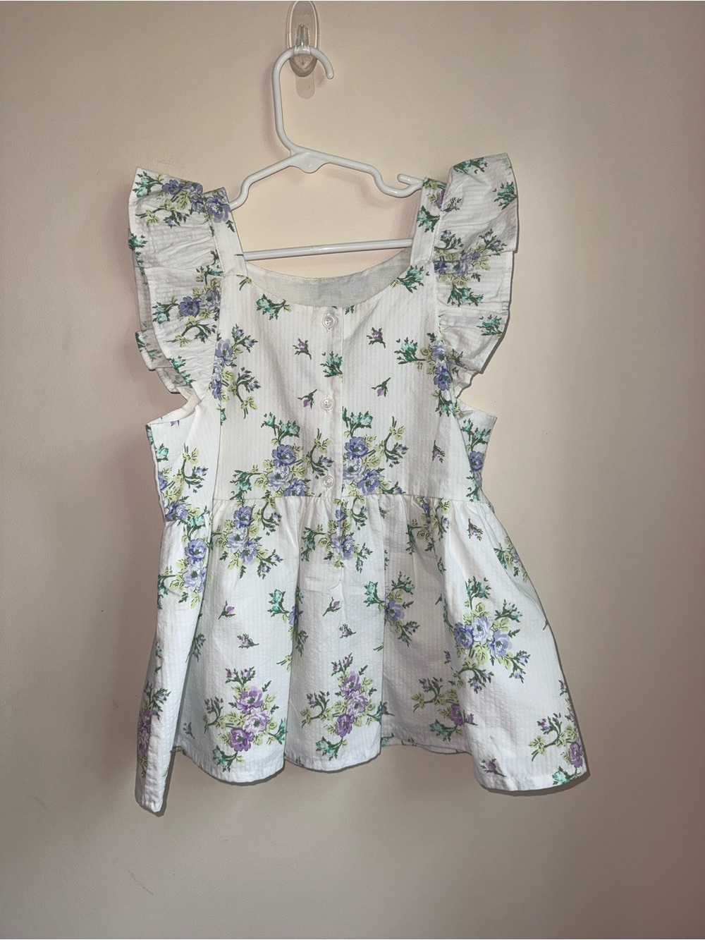 White Floral Ruffle Sleeve Girls Top - Picture 2 of 3